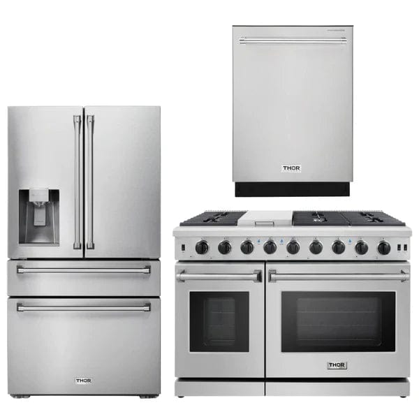 Thor Kitchen Package - 48 in. Gas Range, Dishwasher, Refrigerator with Water and Ice Dispenser Ranges AP-LRG4807U-9 Luxury Appliances Direct