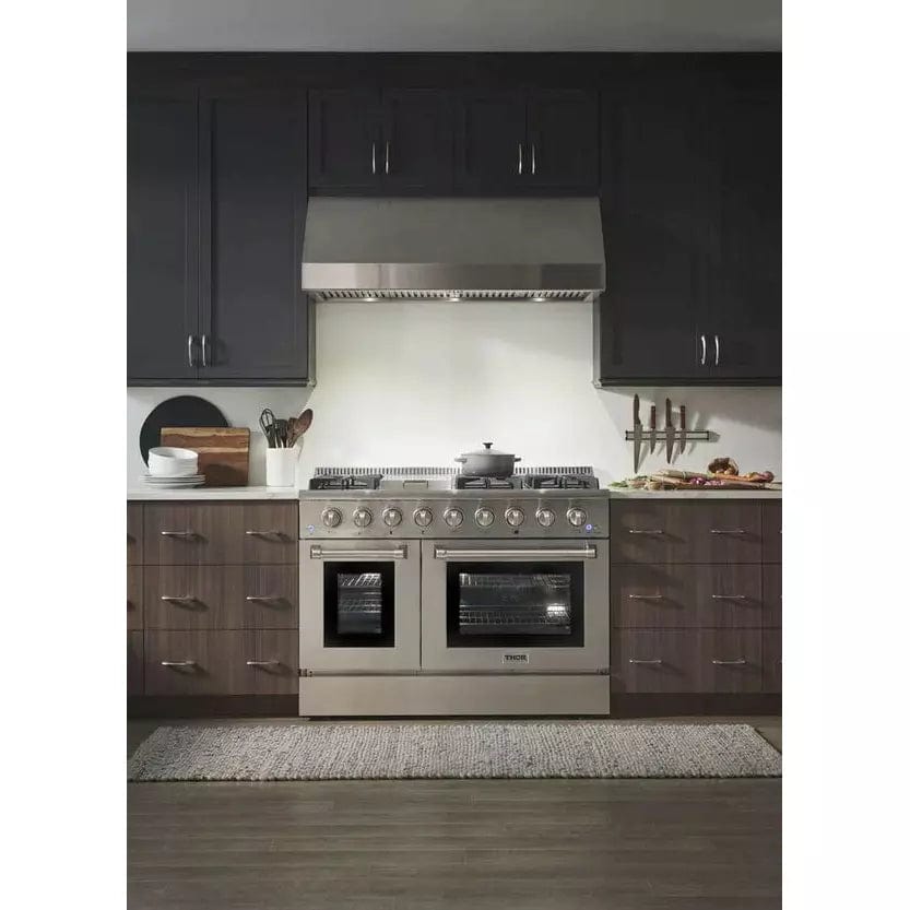 Thor Kitchen Package - 48 in. Propane Gas Range, Range Hood, Refrigerator with Water and Ice Dispenser, Dishwasher Appliance Packages AP-HRG4808ULP-10 Luxury Appliances Direct