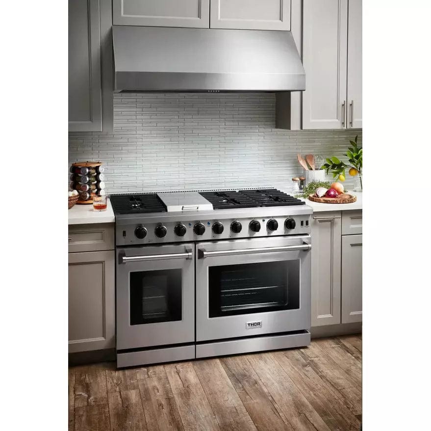 Thor Kitchen Package - 48 in. Propane Gas Range, Range Hood, Refrigerator with Water and Ice Dispenser, Dishwasher, Wine Cooler, Microwave Appliance Packages AP-LRG4807ULP-14 Luxury Appliances Direct
