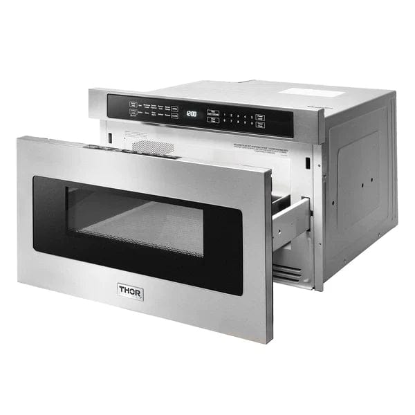 Thor Kitchen Professional Package 48 in. Propane Gas Range, Range Hood, Refrigerator with Water and Ice Dispenser, Dishwasher, Microwave Drawer Appliance Packages AP-HRG4808ULP-13 Luxury Appliances Direct
