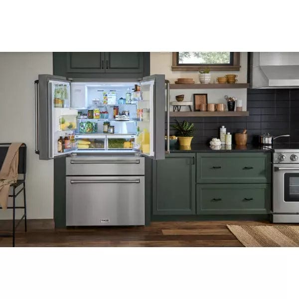Thor Kitchen Professional Package - 48 in. Propane Gas Range, Range Hood, Refrigerator with Water and Ice Dispenser, Dishwasher, Wine Cooler I Luxury Appliances Direct