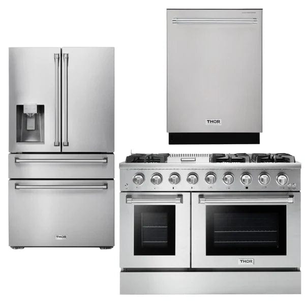 Thor Kitchen Professional Package - 48 in. Propane Gas Range, Refrigerator with Water and Ice Dispenser, Dishwasher Ranges AP-HRG4808ULP-9 Luxury Appliances Direct