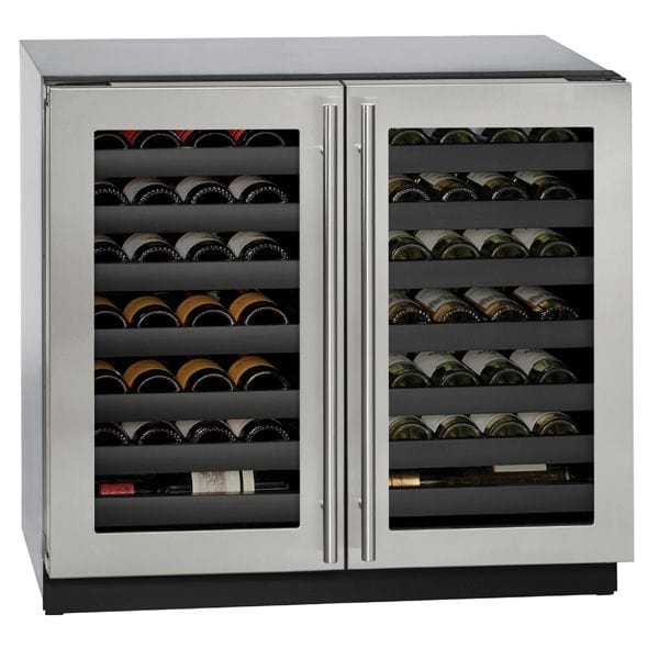 U-Line 3036WCWC 36" Dual-Zone Wine Refrigerator Center Hinge Wine Coolers U-3036WCWCS-00B Luxury Appliances Direct