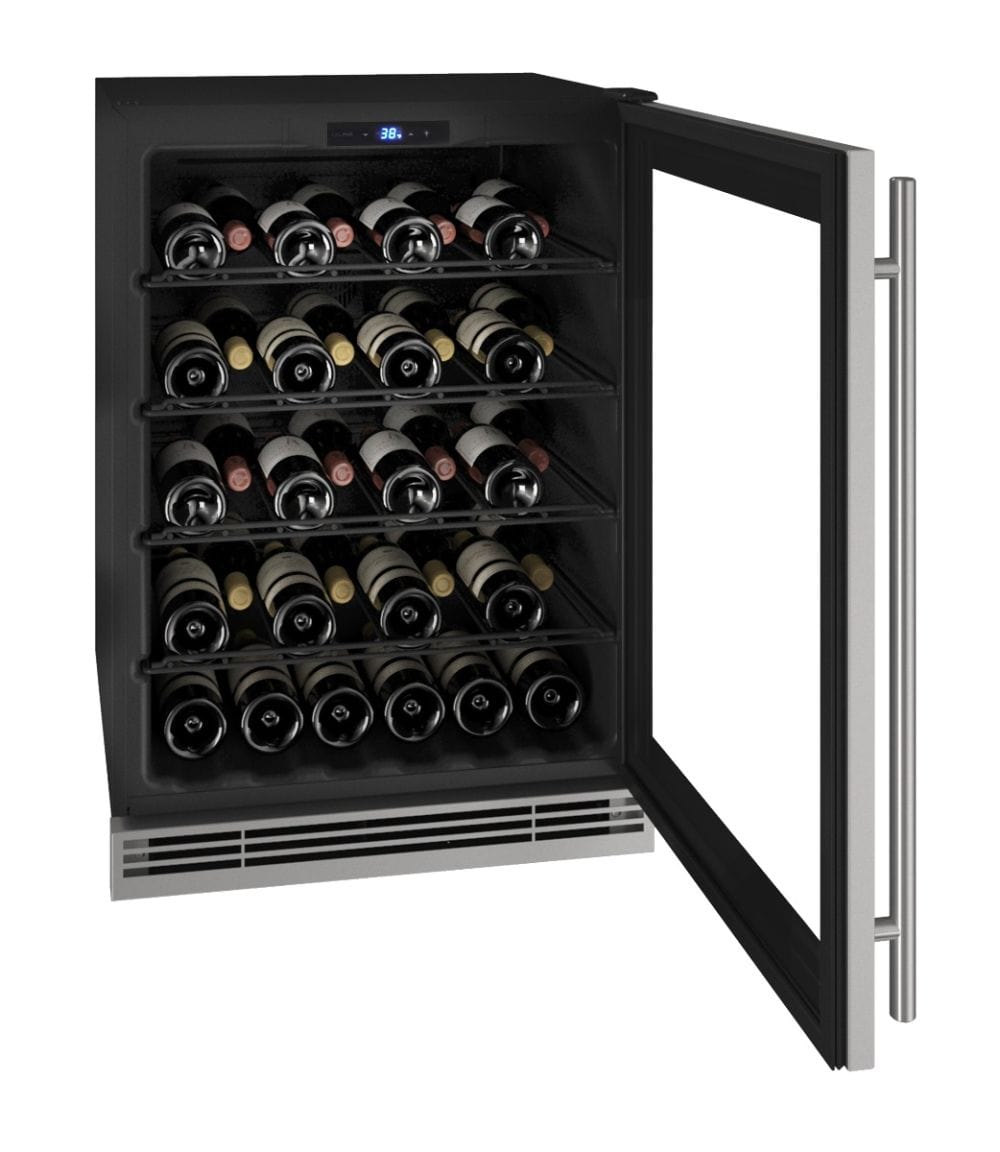 U-Line HWC024 24" Wine Refrigerator Reversible Hinge Stainless Frame Wine Coolers UHWC024-SG01A Luxury Appliances Direct