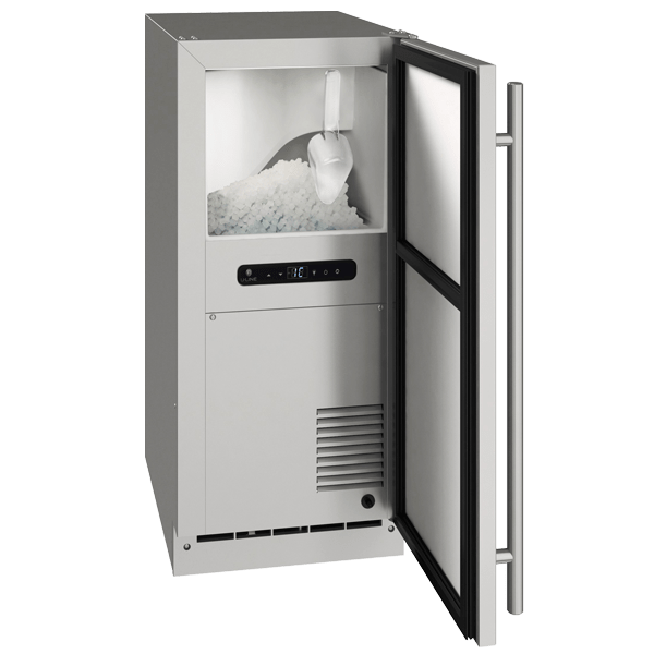 U-Line ONB115 / ONP115 15" Outdoor Nugget Ice Machine Reversible Hinge Stainless Solid Freestanding/Built-In Ice Makers UONP115-SS01B Luxury Appliances Direct