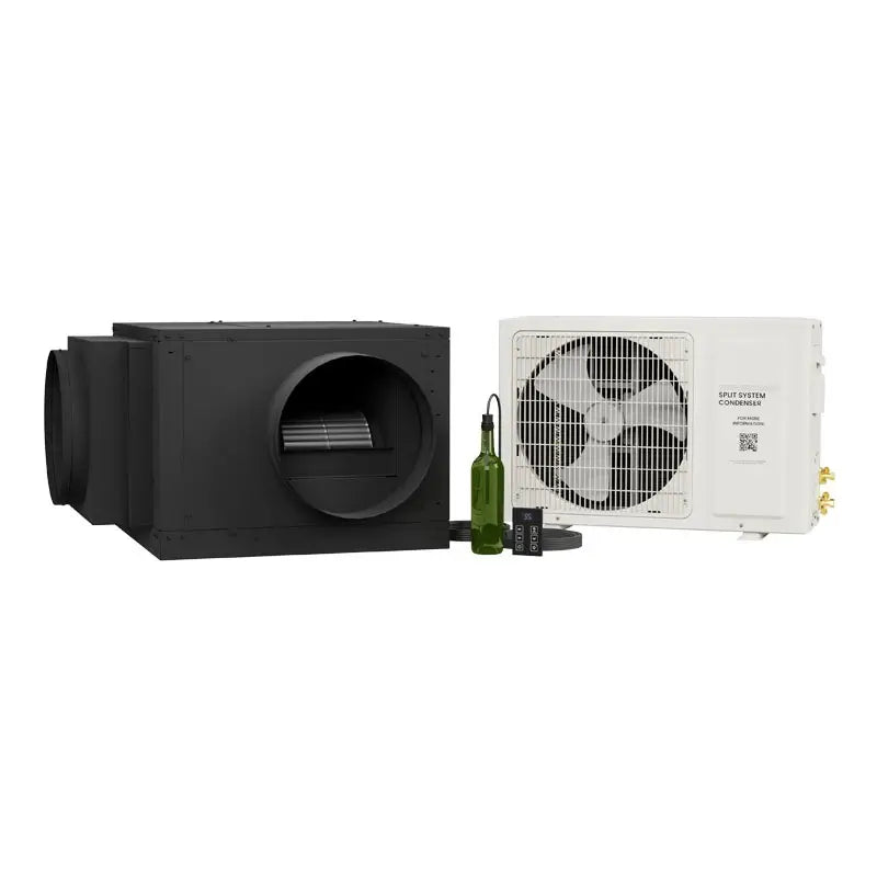 WhisperKOOL Quantum wine cellar cooling system with Standard HE condenser and remote controller.