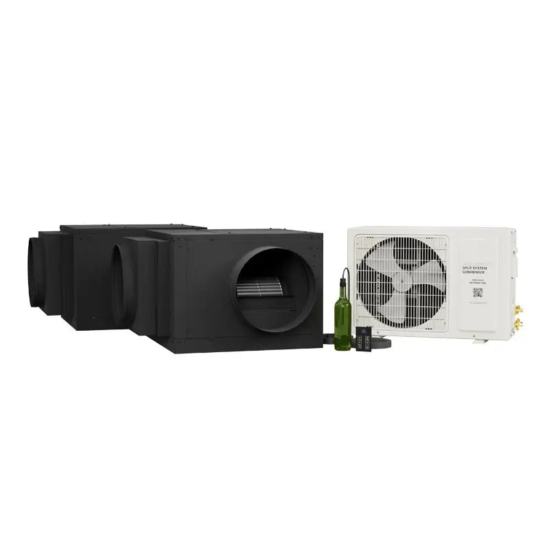 WhisperKOOL Quantum TWIN wine cellar cooling system with Standard HE condenser and remote controller.