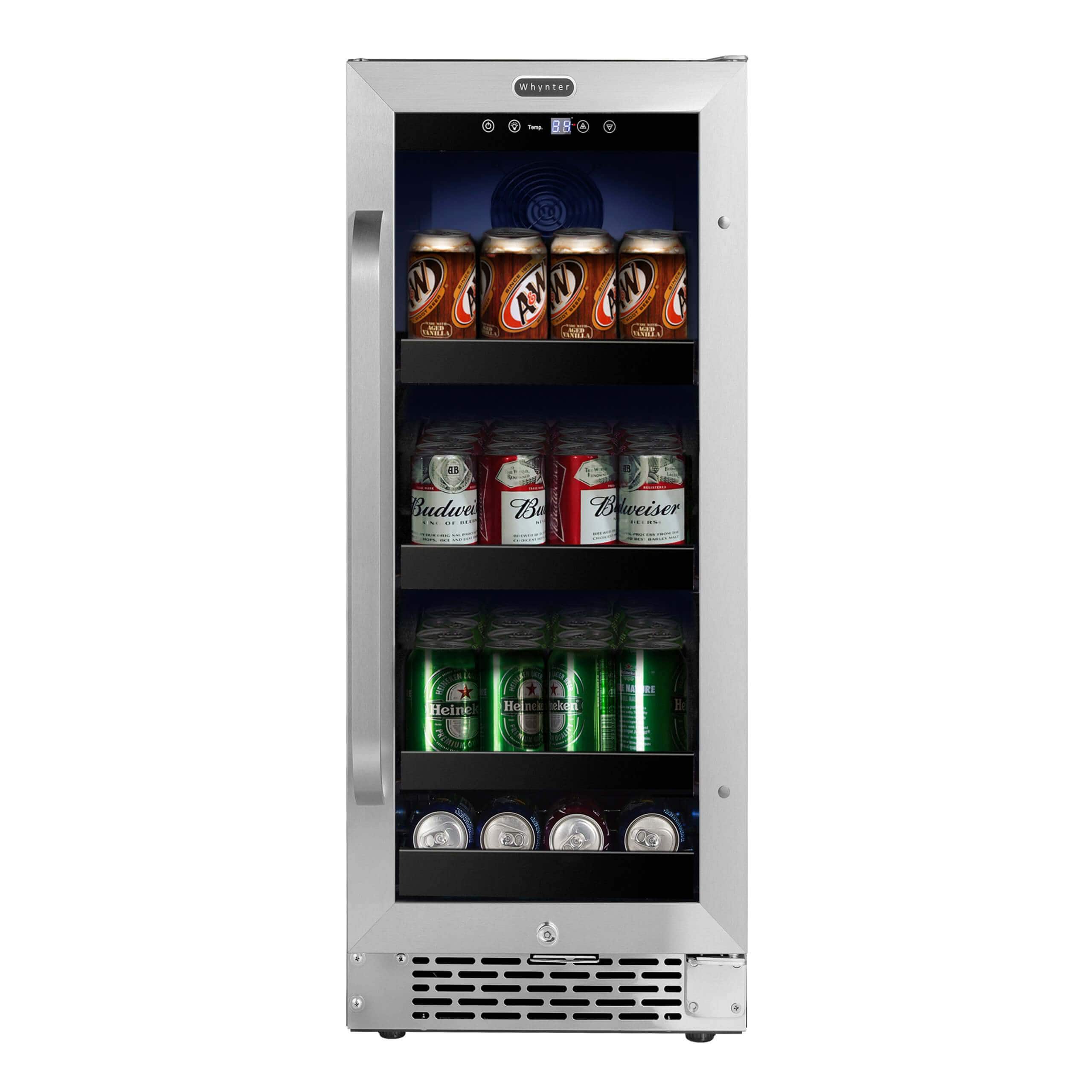 Whynter 15 inch Built-In 80 Can Undercounter Stainless Steel Beverage Refrigerator with Reversible Door BBR-838SB Beverage Centers BBR-838SB Luxury Appliances Direct
