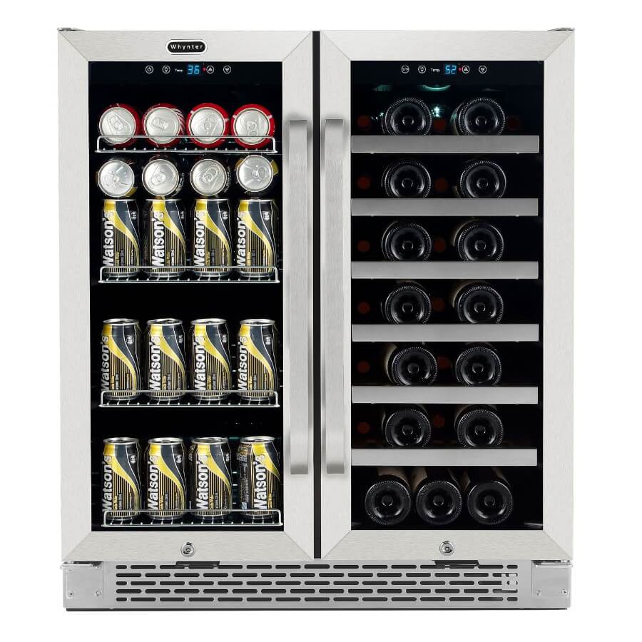 Whynter 30″ Built-In French Door Dual Zone 33 Bottle Wine Refrigerator 88 Can Beverage Center BWB-3388FDS Wine/Beverage Coolers Combo BWB-3388FDS Luxury Appliances Direct