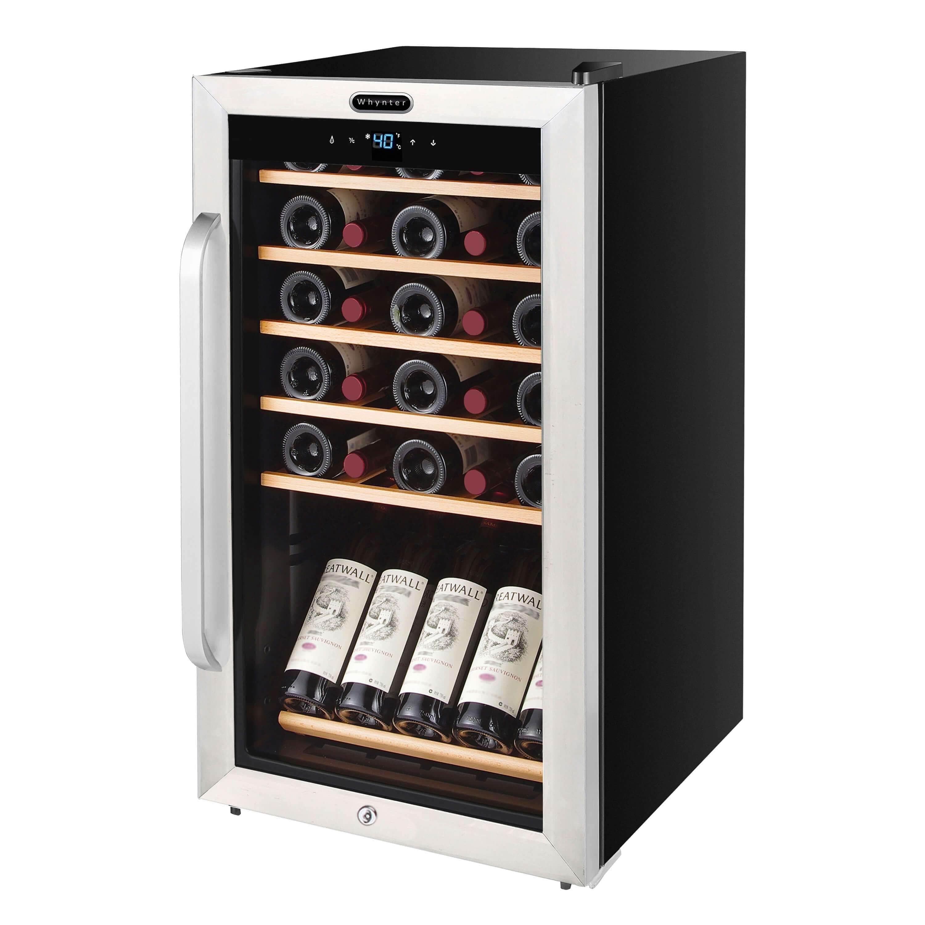 Whynter 34 Bottle Freestanding Stainless Steel Refrigerator with Display Shelf and Digital Control FWC-341TS Wine Coolers FWC-341TS Luxury Appliances Direct