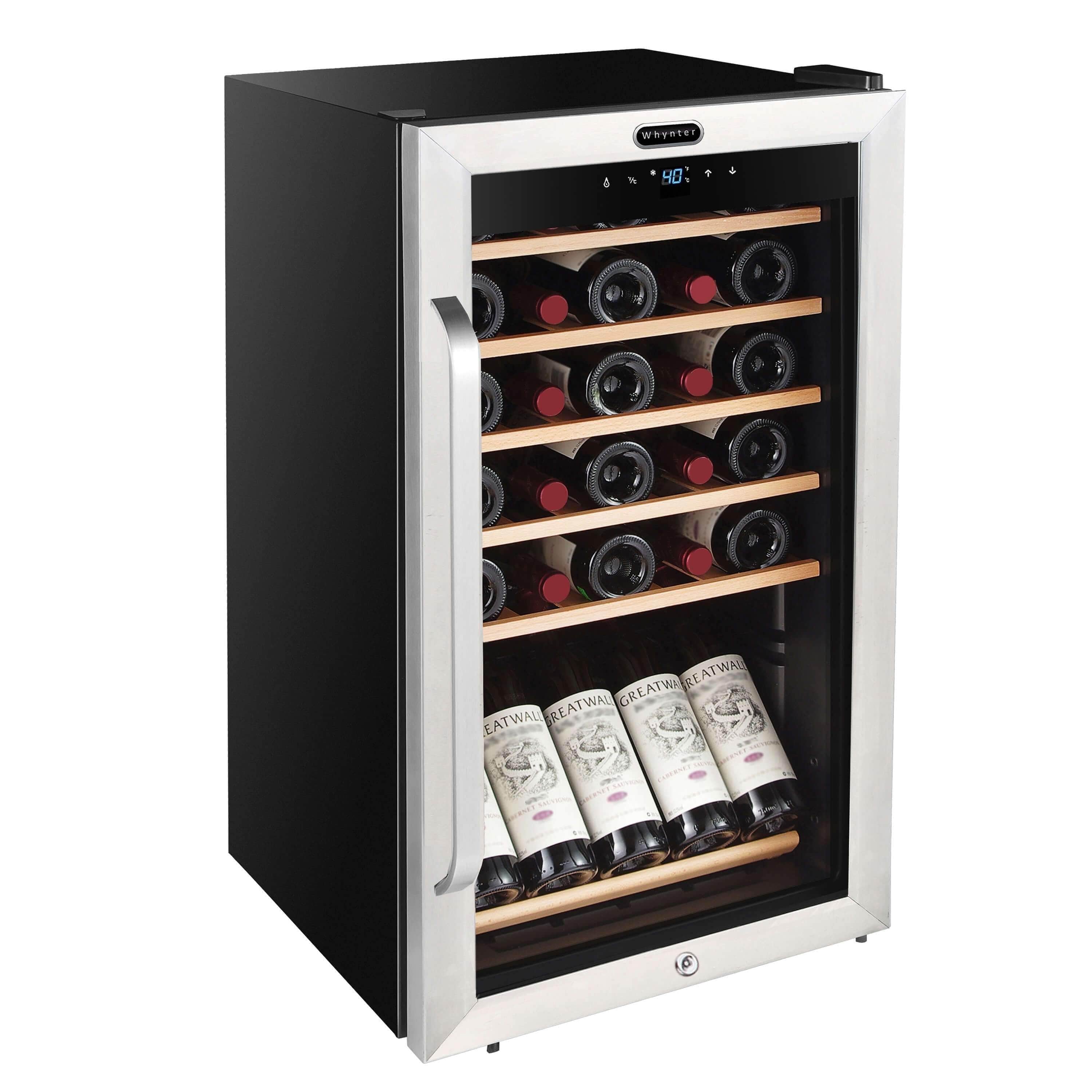 Whynter 34 Bottle Freestanding Stainless Steel Refrigerator with Display Shelf and Digital Control FWC-341TS Wine Coolers FWC-341TS Luxury Appliances Direct