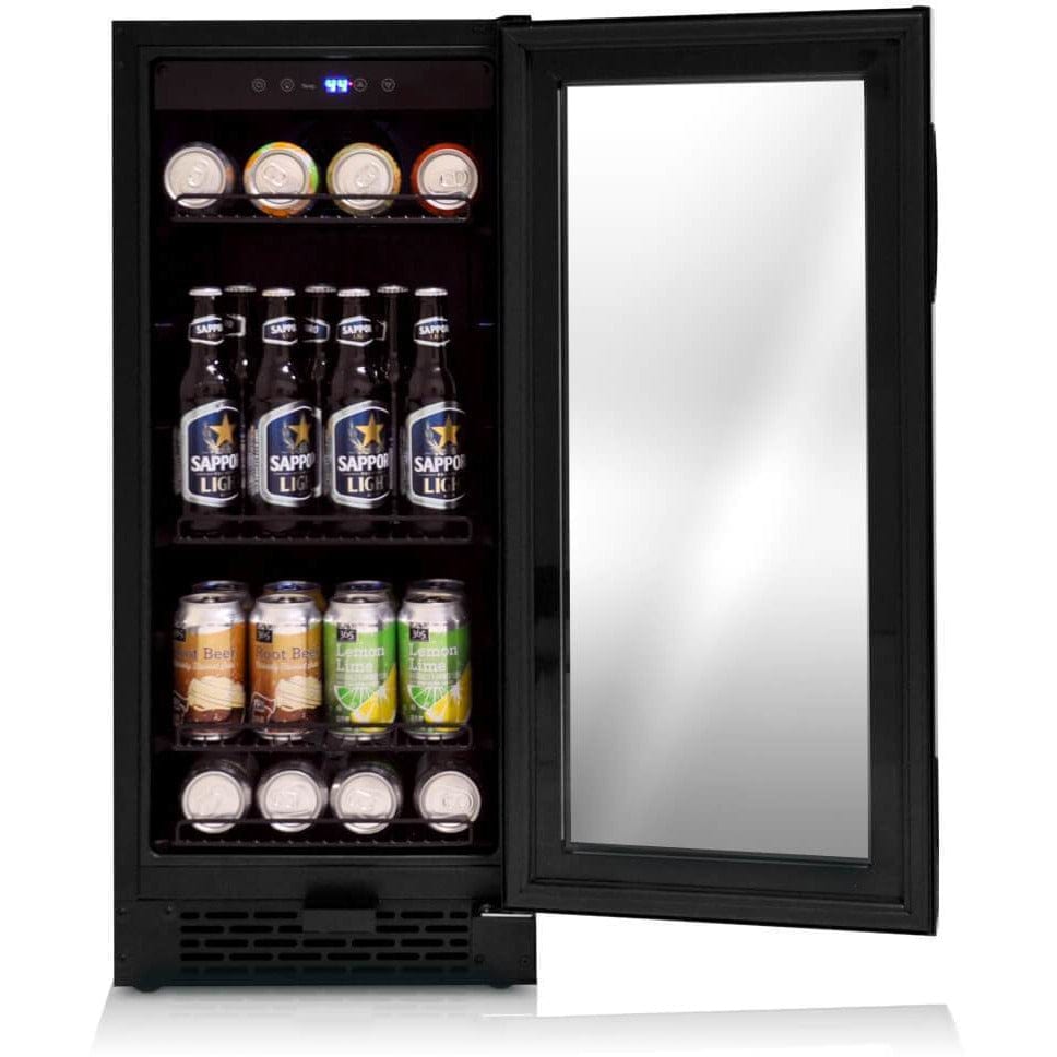 Whynter Built-in Black Glass 80-can capacity 3.4 cu ft. Beverage Refrigerator BBR-801BG Beverage Centers BBR-801BG Luxury Appliances Direct